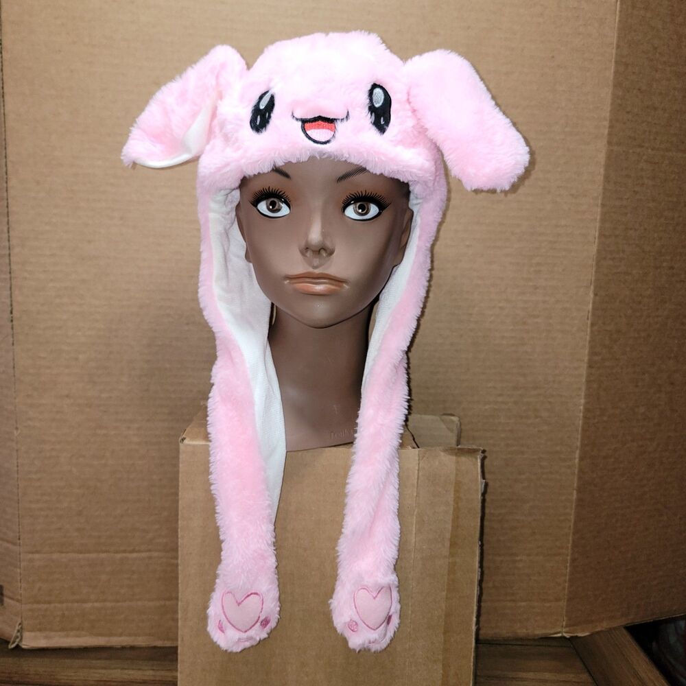 Naichuo Ear Moving/Jumping Pink Bunny Plush Hat for Kids